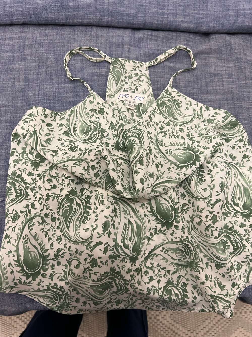 She + Sky Cream and Green Paisley Men’s Tank Top